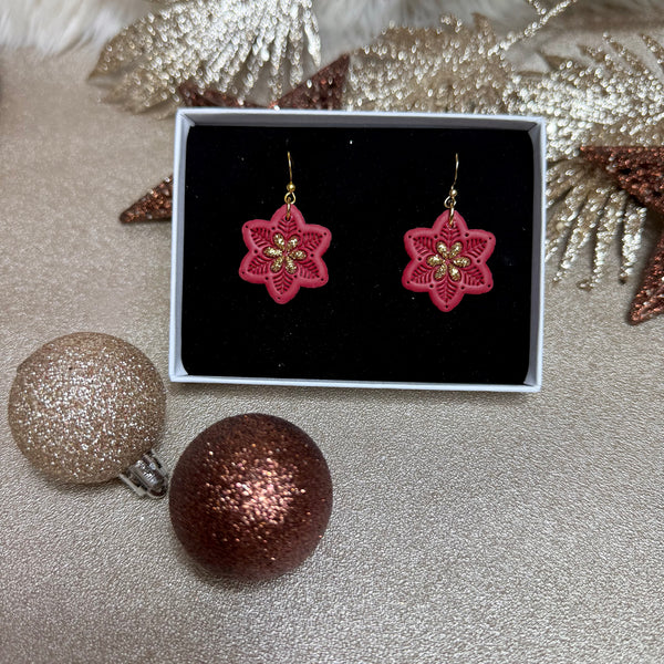 FLOCON rouge paillettes - Boucles d’oreilles (dorées ou argentées)