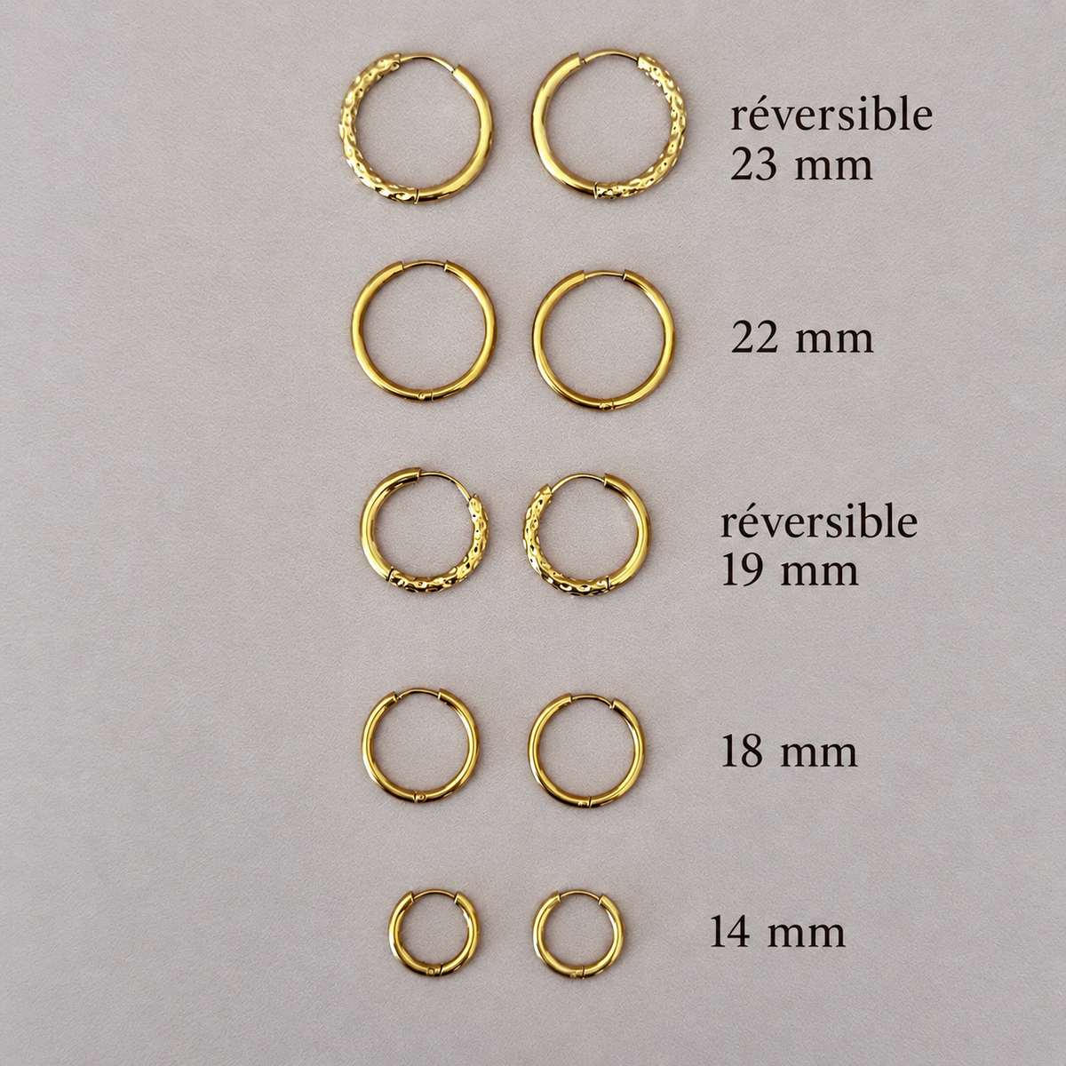 Créoles dorées 18 mm acier inoxydable