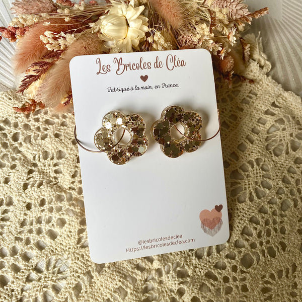 Créoles petites fleurs paillettes - boucles d’oreilles (8 couleurs)