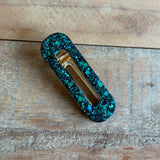 Barrette rectangle vert à reflets