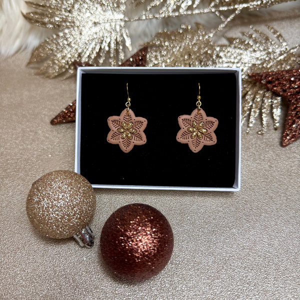 FLOCON marron paillettes - Boucles d’oreilles (dorées ou argentées)