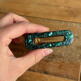 Barrette rectangle vert à reflets