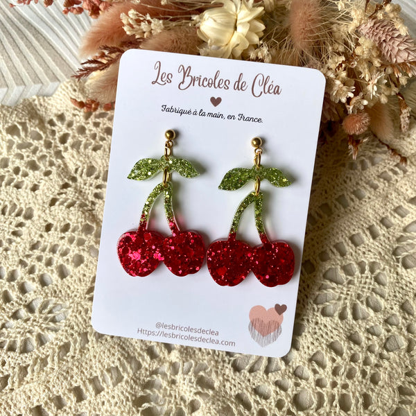 « Cerise sur le gâteau » paillettes - boucles d’oreilles