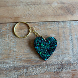 porte-clés cœur vert à reflets