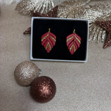 FEUILLES rouges (dorées ou argentées) - Boucles d'oreilles