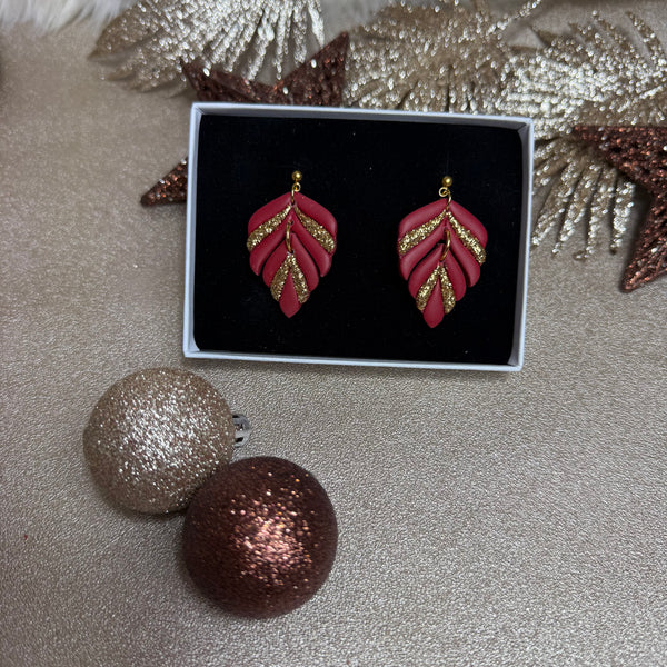 FEUILLES rouges (dorées ou argentées) - Boucles d'oreilles