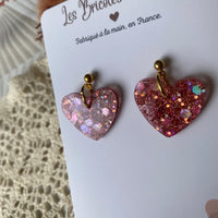 Coeur paillettes (ancienne forme) - boucles d’oreilles (2 couleurs différentes)