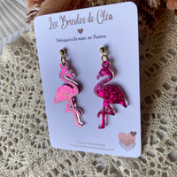 Flamant rose paillettes - boucles d’oreilles (3 couleurs différentes)