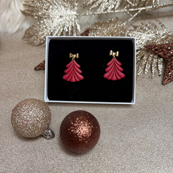 SAPIN ROUGE noeud - Boucles d'oreilles