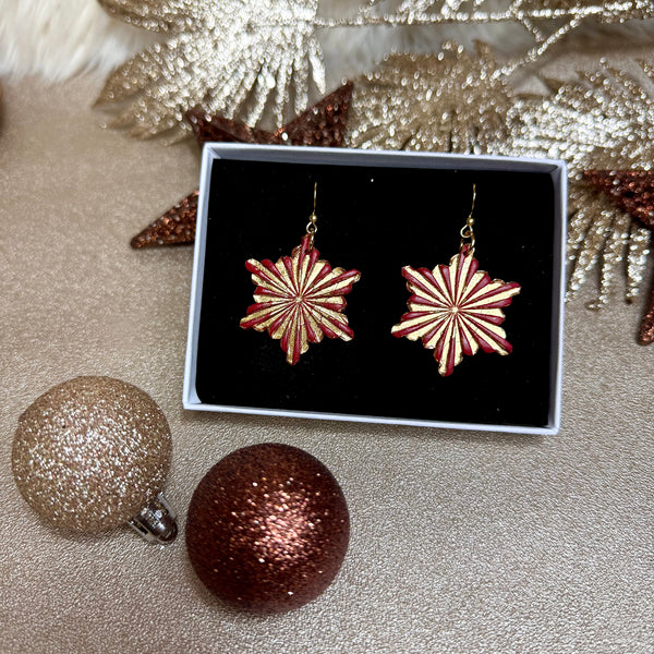 FLOCON rouge et doré - Boucles d’oreilles